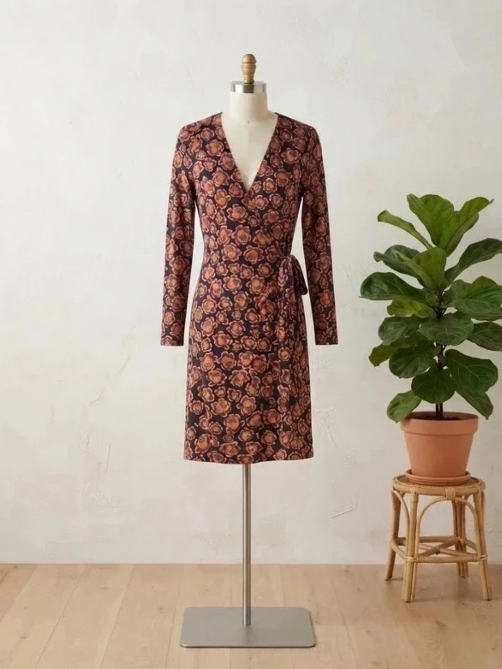 Ann Taylor Brown and Black Floral Wrap Dress
